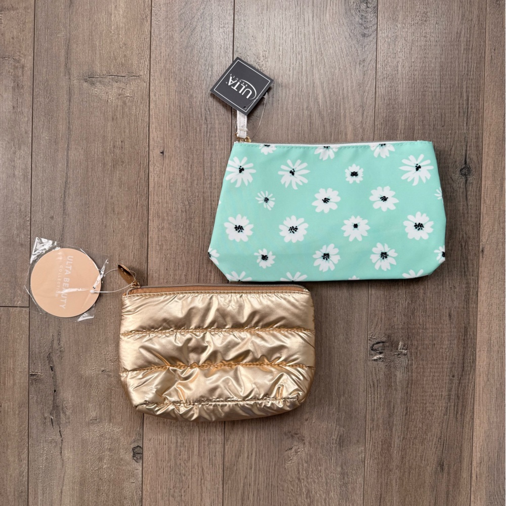 Floral Mint and Gold Cosmetic Bags NWT